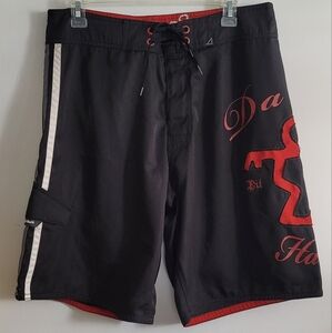 Da Hui Hawaii Rare Design Red and Black Surf Board Shorts
